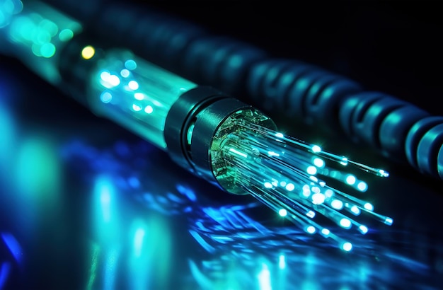 Foto cable de red de fibra óptica de ia generativa