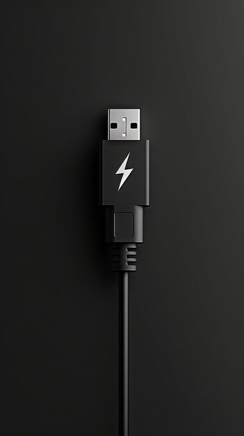 Foto un cable usb negro con relámpagos en él