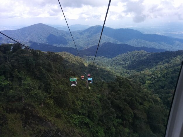 Cables contra las montañas verdes