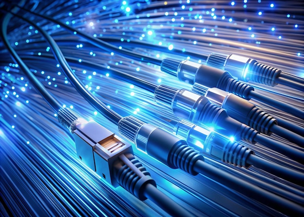 Cables de datos brillantes que transmiten información en 4K HD de fondo
