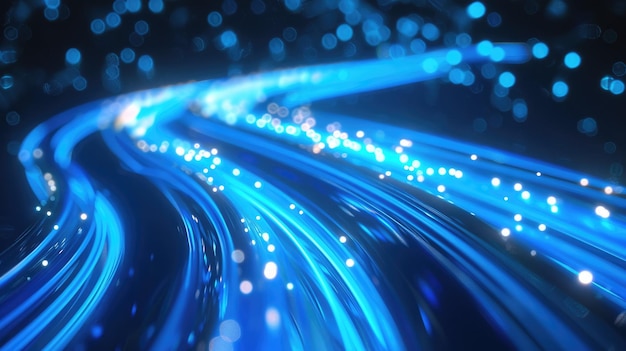 Los cables de fibra óptica brillantes en patrones de luz son esenciales para las redes modernas AIG53M