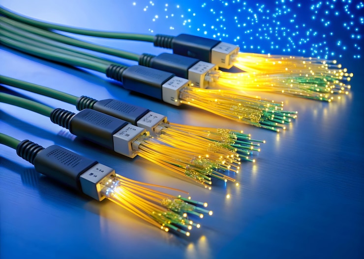 Foto cables y placas de circuitos de tecnología de transferencia de datos y conectividad de alta velocidad