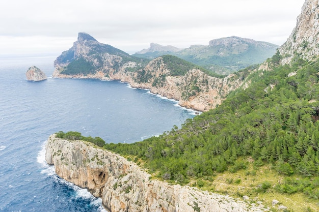 Cabo Formentor en la isla de Mallorca en España. Acantilados a lo largo del mar Mediterráneo