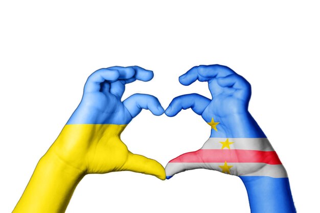 Cabo Verde Ucrania Corazón, gesto de mano haciendo corazón, orar por Ucrania