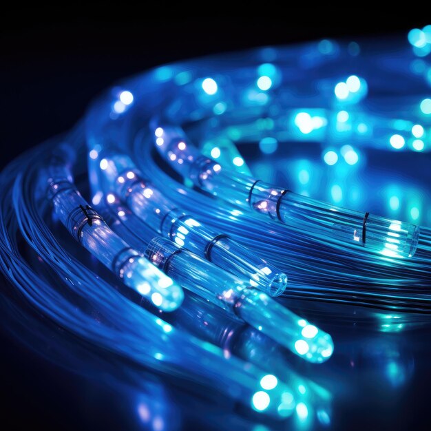 Cabos de fibra óptica com luz azul