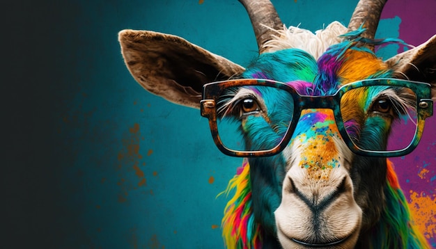 Una cabra colorida con gafas