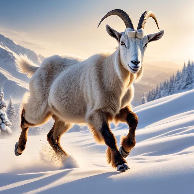 Cabra corriendo en la pista de fondo naturaleza del desierto vida silvestre y nieve