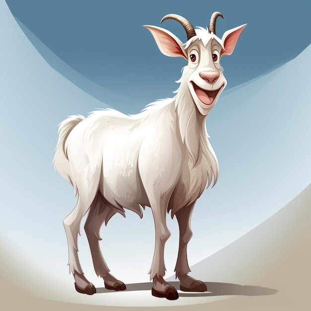una cabra de dibujos animados con una gran sonrisa de pie frente a un cielo azul generativo ai