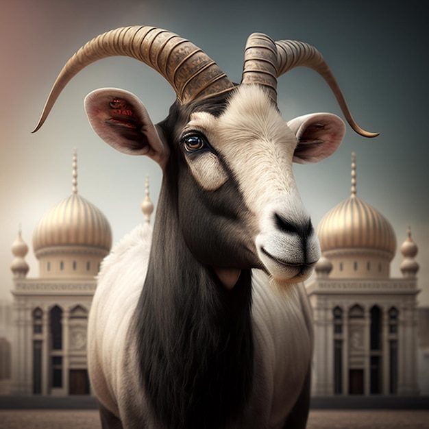 La cabra Eid alAdha venta socail post fondo foto Generado por AI