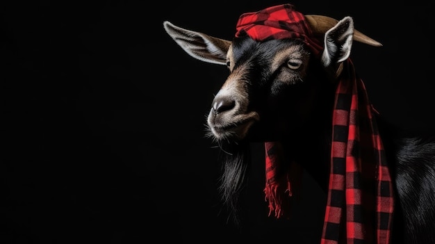 Cabra de goma con bandana en la cabeza sobre un fondo blanco