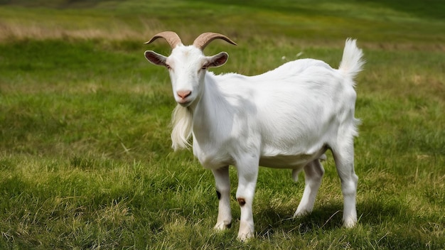 Una cabra linda en el campo de hierba