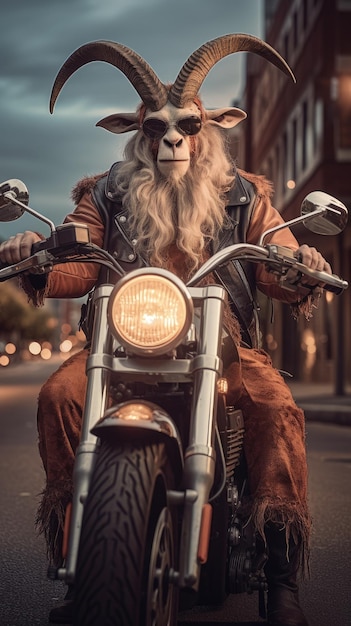 cabra na bicicleta harley davidson foto animal humanizada visão profissional tiro realista