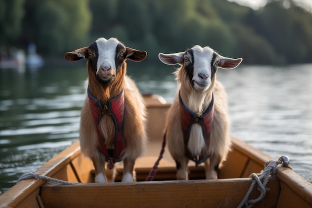 Cabras em um barco Bela imagem de ilustração IA generativa