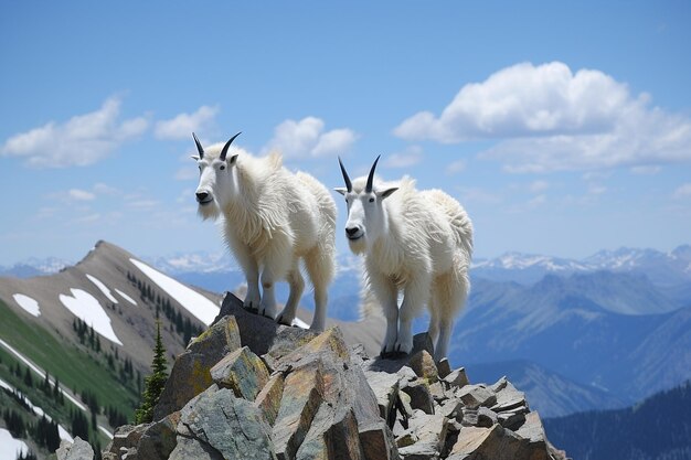 Cabras de montaña u otra vida silvestre en un paisaje montañoso