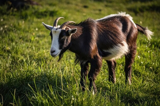 Cabras pastando en un pasto iluminado por el sol