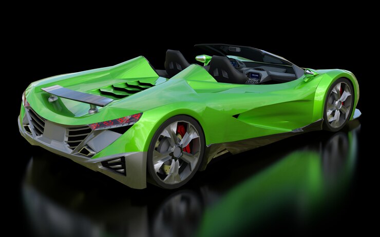 Foto cabriolet deportivo conceptual verde para conducir por la ciudad y pista de carreras.