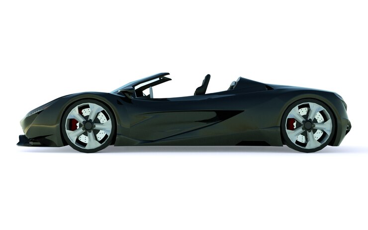 Foto cabriolet esportivo conceitual preto para dirigir pela cidade e pista de corrida em um fundo branco. renderização 3d.