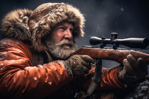 Foto caçador a apontar com um rifle