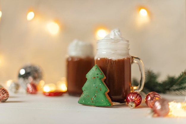 cacao en un fondo de año nuevo una bebida de año nuevo