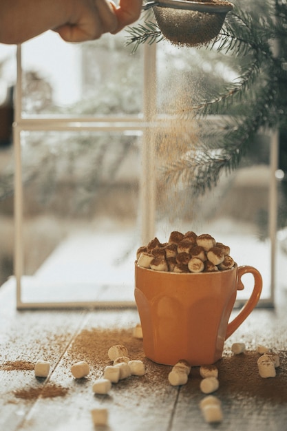 cacao en un fondo de año nuevo