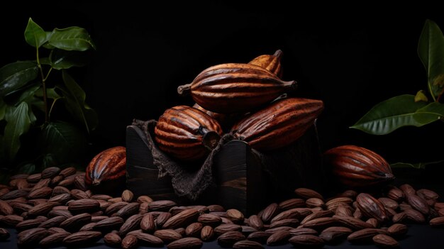 El cacao sobre un fondo negro