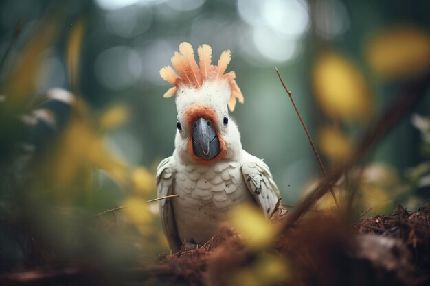 Foto cacatu imitando em voz alta em meio à folhagem natural