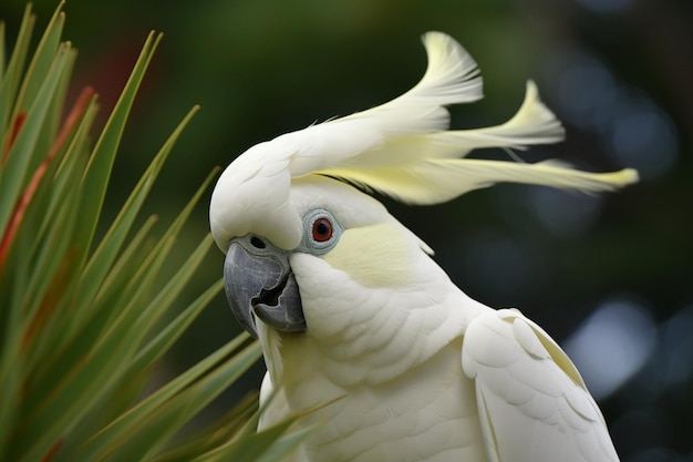 Una cacatúa blanca con un ojo rojo.