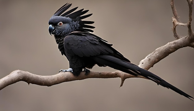 Cacatua negra de cola roja con un fondo negro