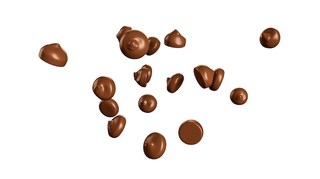 Cacau coberto de chocolate caindo isolado na ilustração 3d de fundo branco