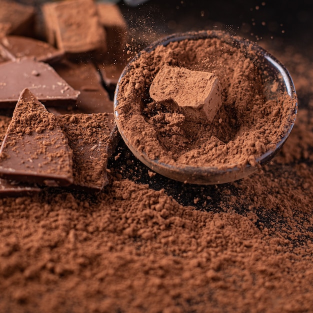 Cacau em pó doce trufa de chocolate sobremesa natural doces refeição lanche na mesa cópia espaço