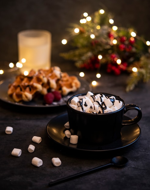 Cacau marshmellow waffels belgas velas natal abraço aconchegante casa