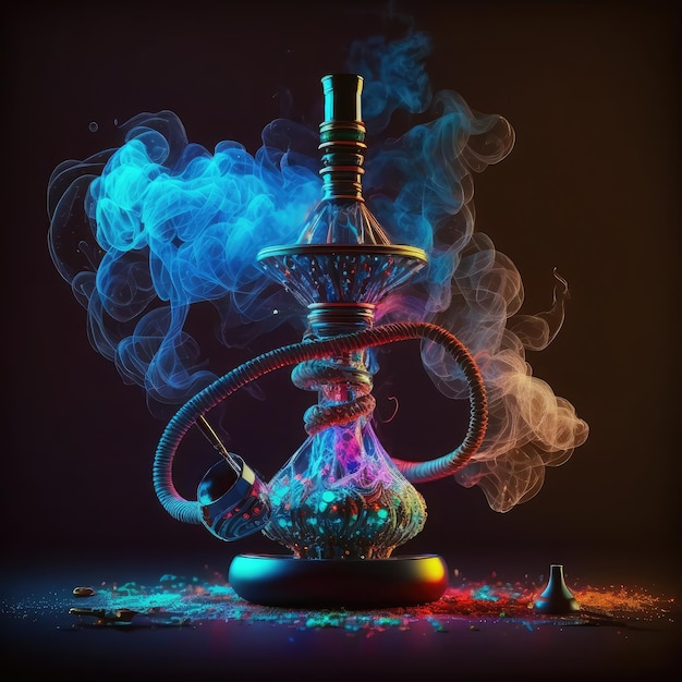 Una cachimba azul de la que sale humo.