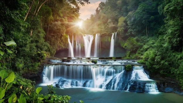 Foto cachoeira de klong lan em floresta profunda localizada em kamphaeng phet