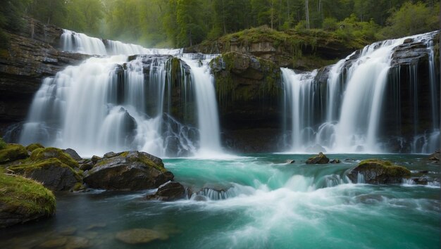 Foto cachoeira de montanha uma cachoeira está no meio de uma floresta