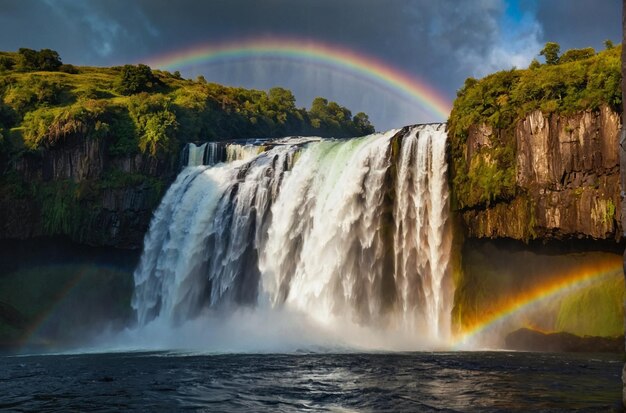 Cachoeira debaixo de um arco-íris vibrante