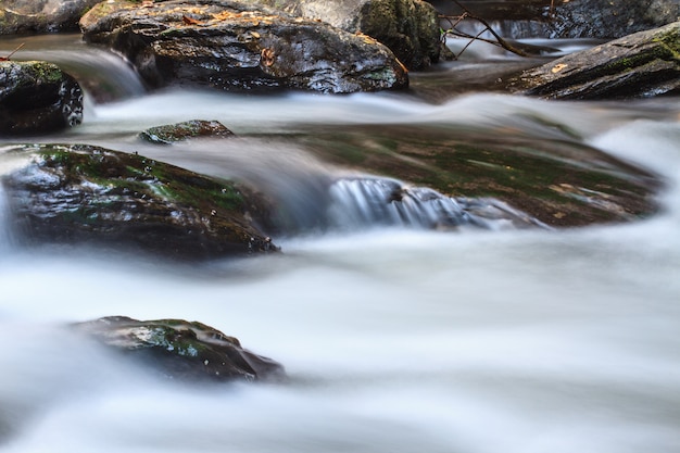 Cachoeira e rochas cobertas de musgo