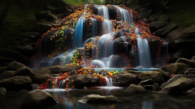 cachoeira feita de bolas coloridas