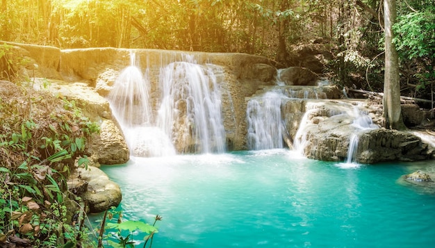 Cachoeira floresta tropical tropical luz solar cênica