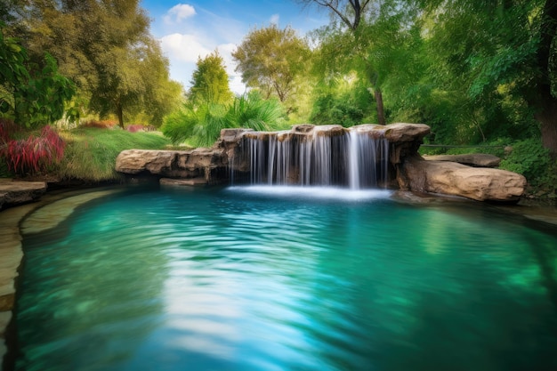 Cachoeira majestosa caindo em uma piscina tranquila de água criada com IA generativa