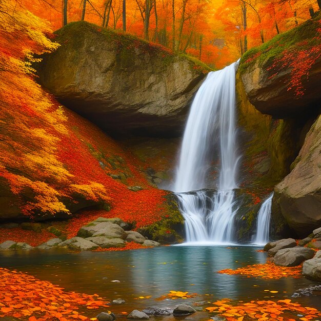 Foto cachoeira majestosa colorida na floresta do parque nacional durante o outono gerada pela ia