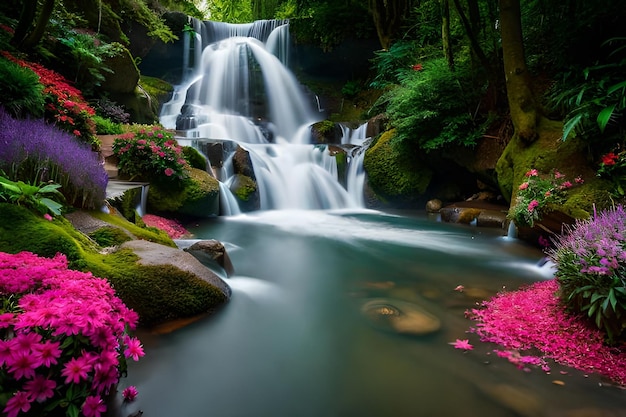 cachoeira majestosa na floresta da montanha nascer do sol sereno no papel de parede da cachoeira da montanha