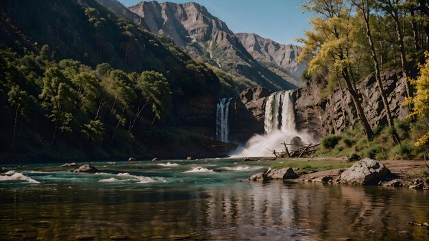 Cachoeira na floresta de outono Papel de parede de fundo de paisagem de rio de montanha