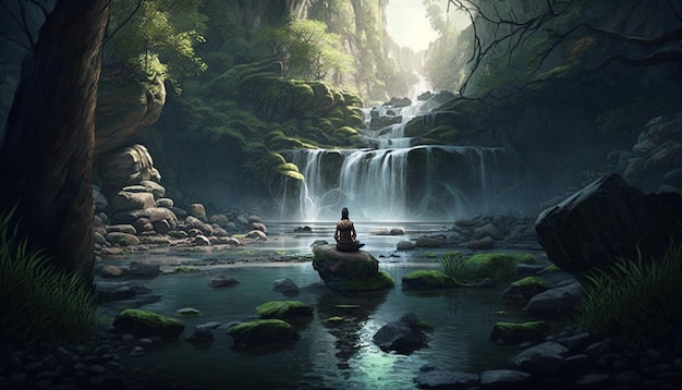 cachoeira na floresta, papel de parede de meditação