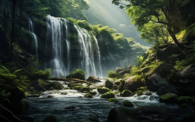 Cachoeira na floresta profunda na montanha