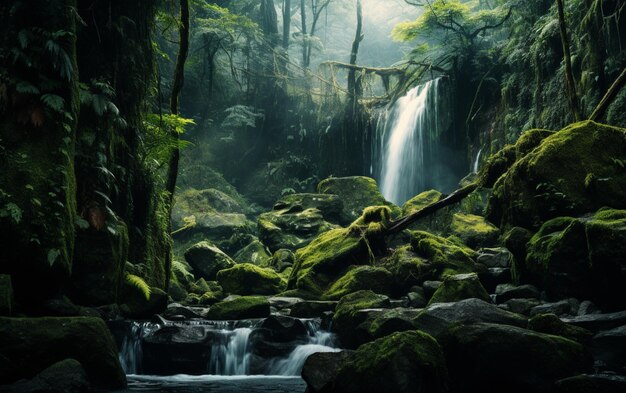 Cachoeira na floresta profunda na montanha