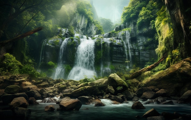 Cachoeira na floresta profunda na montanha