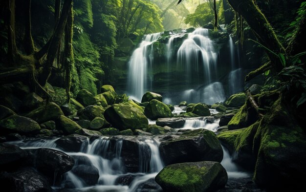 Cachoeira na floresta profunda na montanha