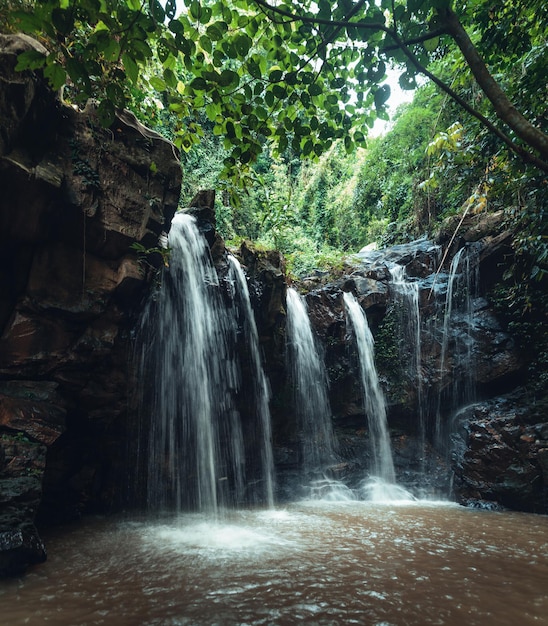 Cachoeira na floresta tropical na estação chuvosa