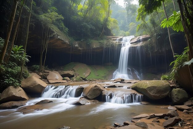 Cachoeira na floresta tropical pa wai cachoeira da província de tak tailandesa