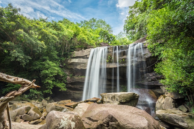 Foto cachoeira na floresta verde.